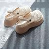 Cotton and Linen Sandals Wear New Summer Hollow Thick-soled Lace Bag Head Mesh Muffin Heightened Bag Head Slippers