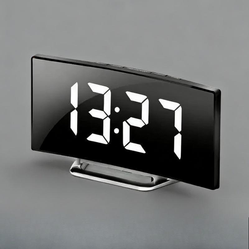 Large Screen Curved LED Digital Mirror Clock Stylish Arched Design Multifunctional Desktop Night Light Electronic Clock for Home