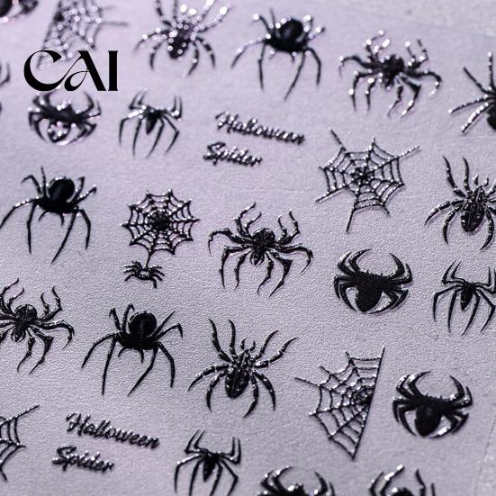 Holiday Party Nail Decals Halloween 3D Embossed Stickers, Skeleton Hand Pumpkin Spider Bat Gothic Manicure Art Decals, Decoration for Decor Sticker