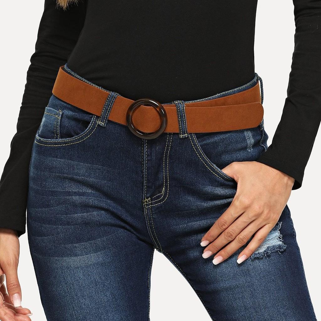 Womens Faux Leather Belt With Round Buckle Perfect For Work And Casual Outfits