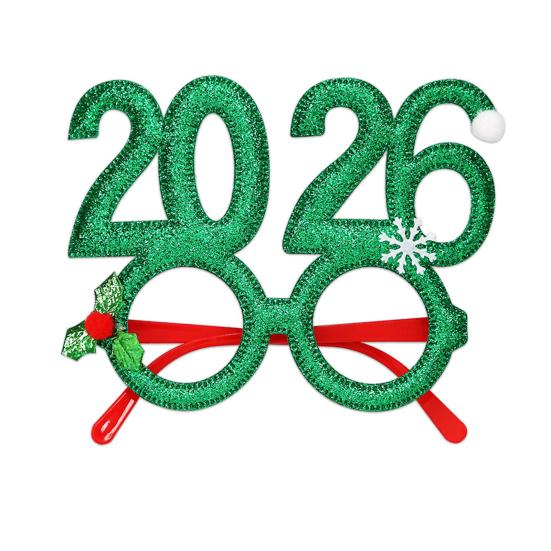 2026 Nyttårsfest Briller Lett Rød Glitter Brilleinnfatning med Snøfnugg Kristtorn Dekorasjon Festlig Paljett Hårbøyle