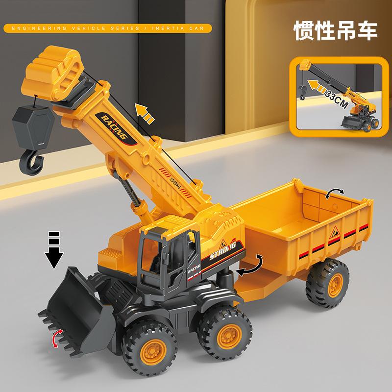 Excavator Toy Construction Vehicle, Children'S Plastic Simulation Inertia Crane Excavator Transport Vehicle Toy Car
