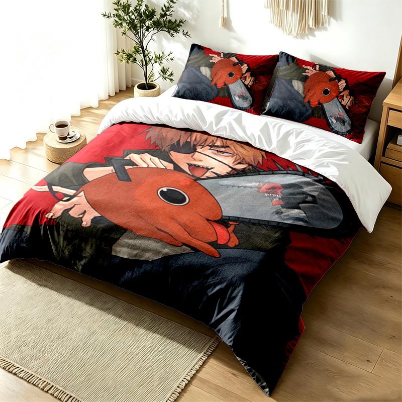 Chainsaw Man 3pc Duvet Cover Set Simple Modern Bedding Set Wrinkle Resistant Soft Fabric All Season Use a perfect gift