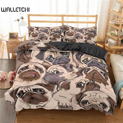 Pug Duvet Cover Set Pet Dog Bedding Set Polyester Funny Cartoon Animal Comforter Cover Full King Size For Kids Child Teens Decor