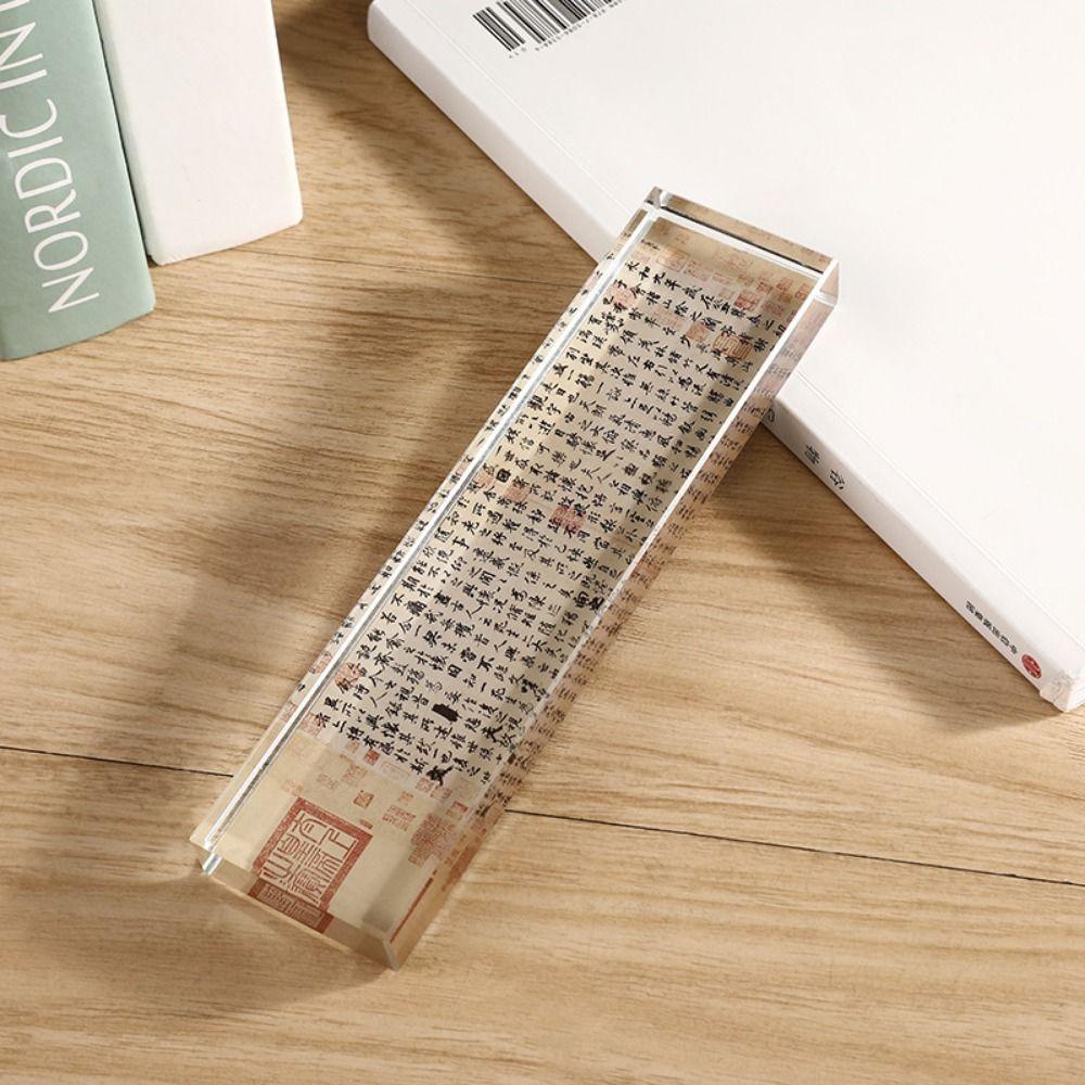 Heavy Enough Chinese Calligraphy Paperweight Rectangle Crystal Weight Ruler Office