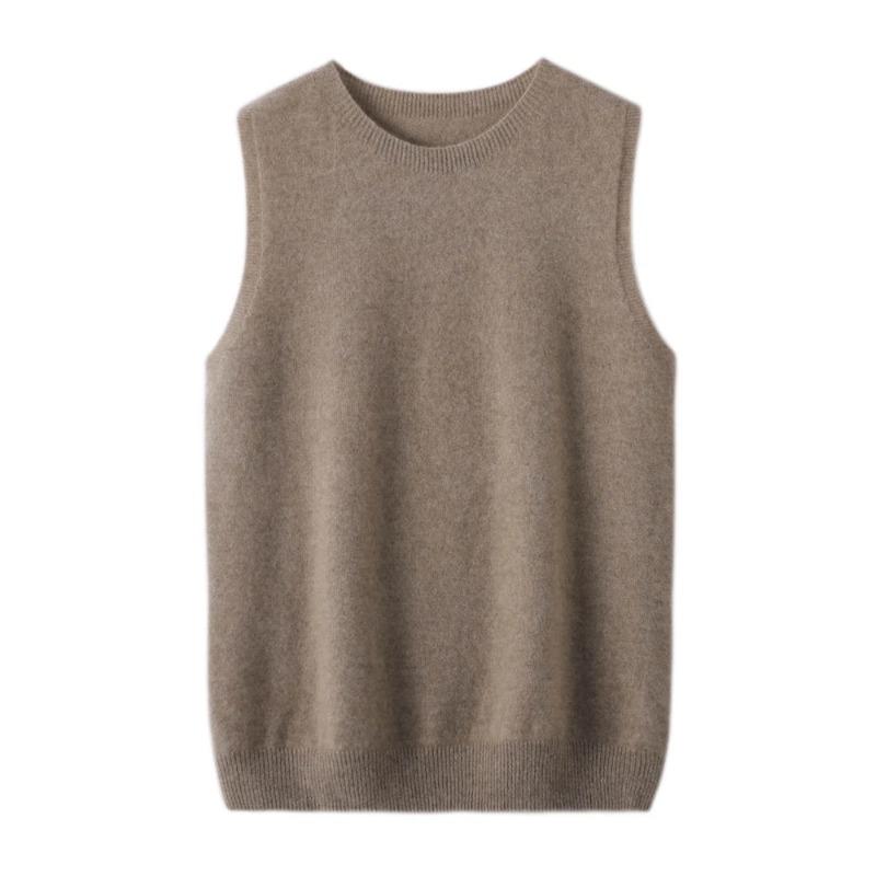 Podzim Zima Dámský Kašmírový Svetr Bez Rukávů Pulovr Vintage Pletený O-Výstřih Vesta Topy Pletené Zboží Dámské Ležérní Slim-fit Topy