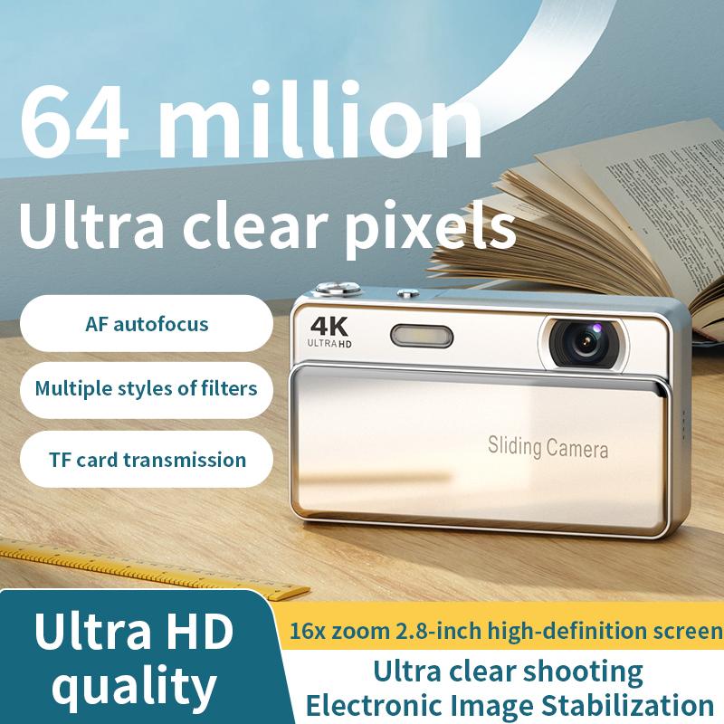 4K Sliding Digital Camera Portable CCD Style Card Camera Photo Video Recorder Student Pocket Digital Cam