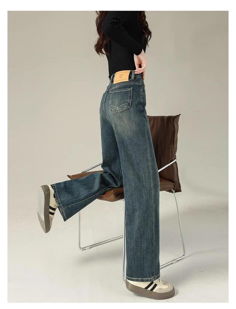Women's High-Waisted Wide-Leg Pants, 2025 Retro Blue Jeans - Spring/Autumn Slimming Style with Drape and High-End Feel