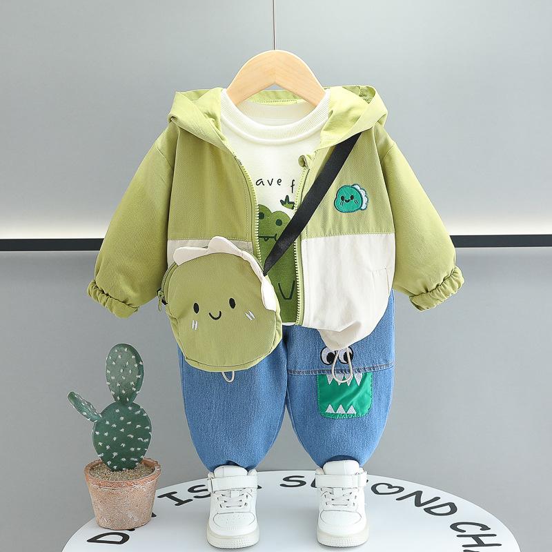 Spring Baby Infant Clothes Outfits 6 To 12 Months Dinosaur Zipper Hooded Jackets T-shirts Pants Toddler Sets Kids Bebe Tracksuit
