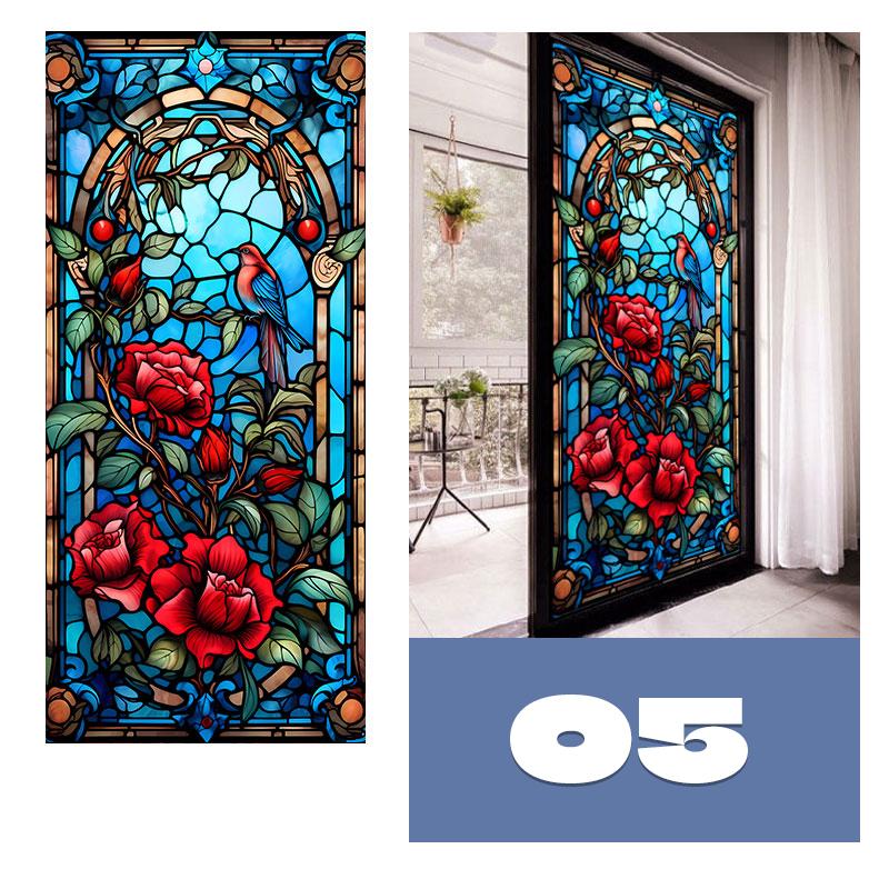 European Style Colorful Stained Glass Film Modern Art Geometry Pattern Privacy Window Stickers Static Cling Home Decor