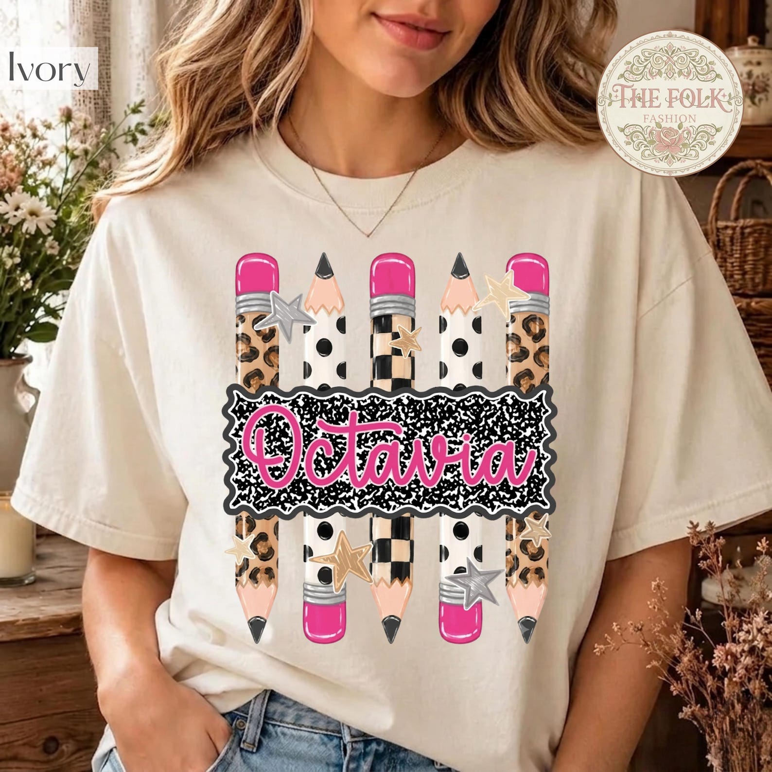 Back To School Comfort Colors, Teacher Shirt, Personalized Name Tee, Leopard Pencil T-shirt, Back to School Shirt, Preschool Teacher Tee S