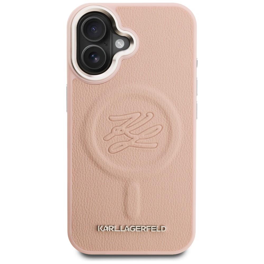 Karl Lagerfeld Initial & Metal Logo MagSafe Case for iPhone 16 Pink