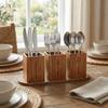 Space Saving 3 Compartment Cutlery Holder Wooden Flatware Organizer  Farmhouse