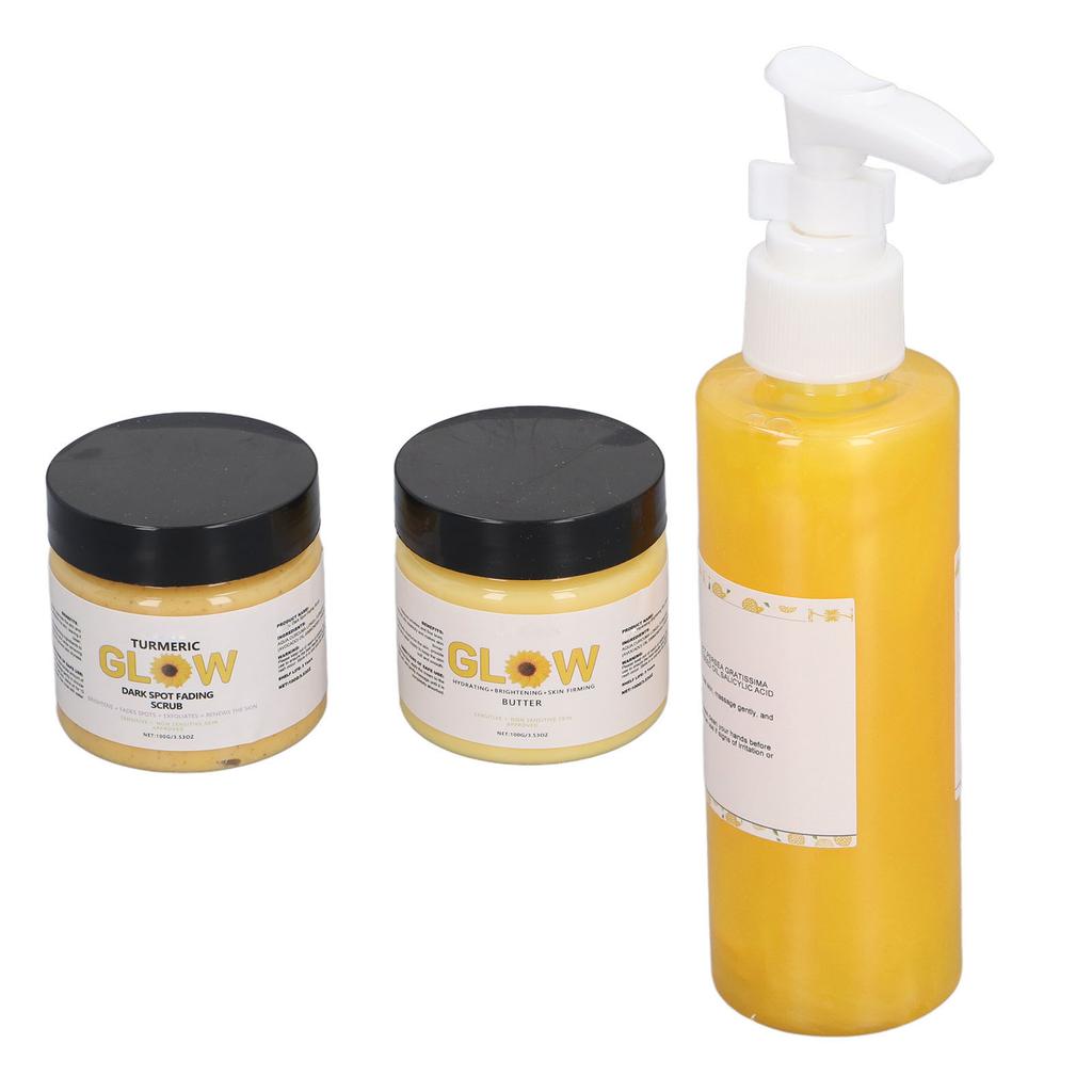 Turmeric Skin Care Set with 100g Face Scrub 100ml Facial Wash Brightening Firming Pimple Removal Hydrating Moisturizer