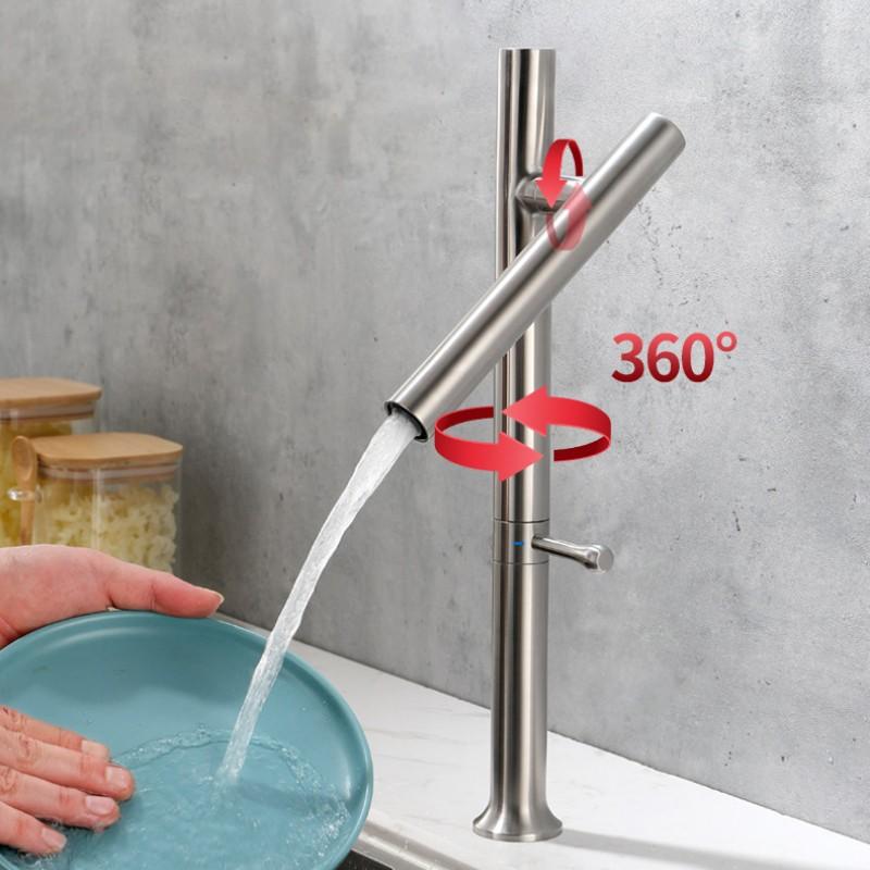 Sink Kitchen Faucet 304 Stainless Steel Mixer Water Cold Hot Taps Single Handle 360 Rotation Ceramic Valve Folding