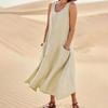 Women's Fashion Casual Solid Colour Sleeveless Cotton Linen Pocket Dress