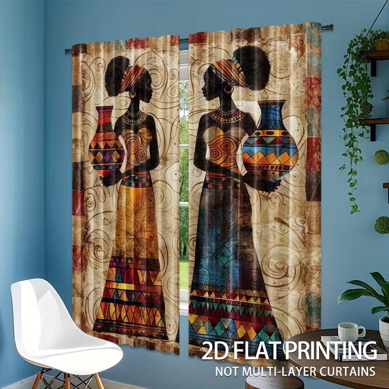 2 Pcs Retro Beauty Print Curtains,suitable for Bedroom,living Room Kitchen Decoration,home Decoration,window Decoration