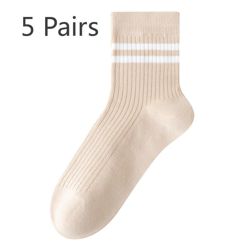 

5 пар женских весенних и осенних антибактериальных носков из чистого хлопка без косточек для параллельных брусьев средней длины 5 Pairs телесный