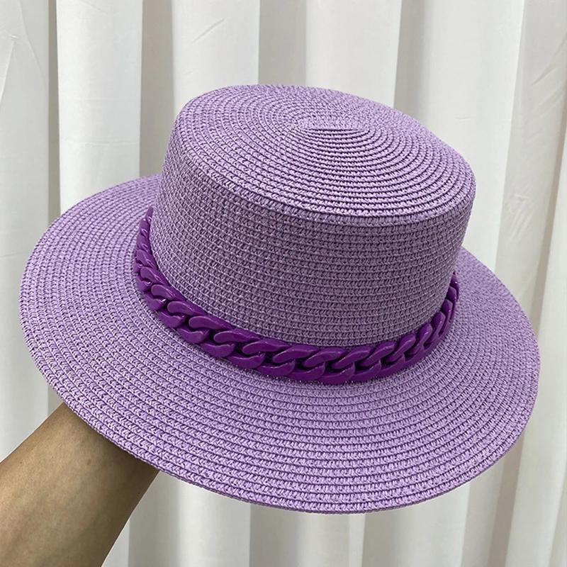 Nieuwe Kleur Ketting Platte Top Unisex Jazz Strooien Hoed Buiten Vrouwen Zeevakantie Zon Strand Hoeden Mode Zomer Panama Emmer Hoed