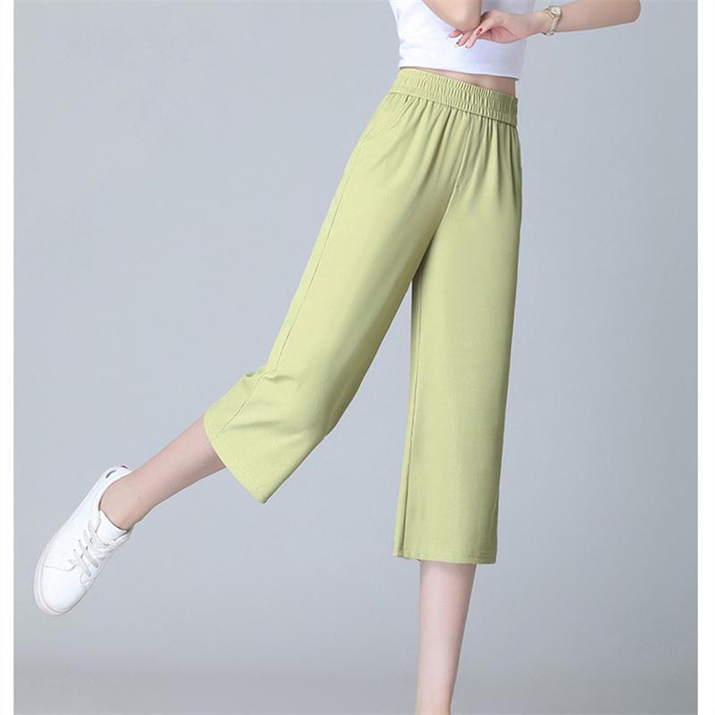 2022 Summer Fashion Chic Slim Fit Wide Leg Trousers Solid Casual Elastic High Waist Loose High Street Trend Capris Pants Women