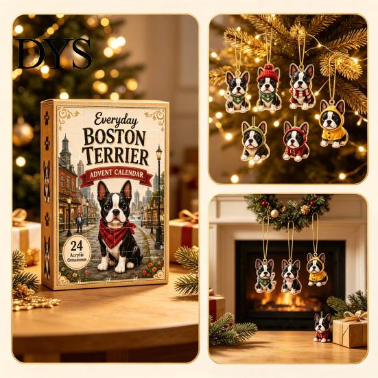Dog Ornament for Christmas Tree Terrier Countdown Calendar, 24 Pcs Acrylic Creative Gift Box Set Holiday Decoration And Home Xmas Party Decor