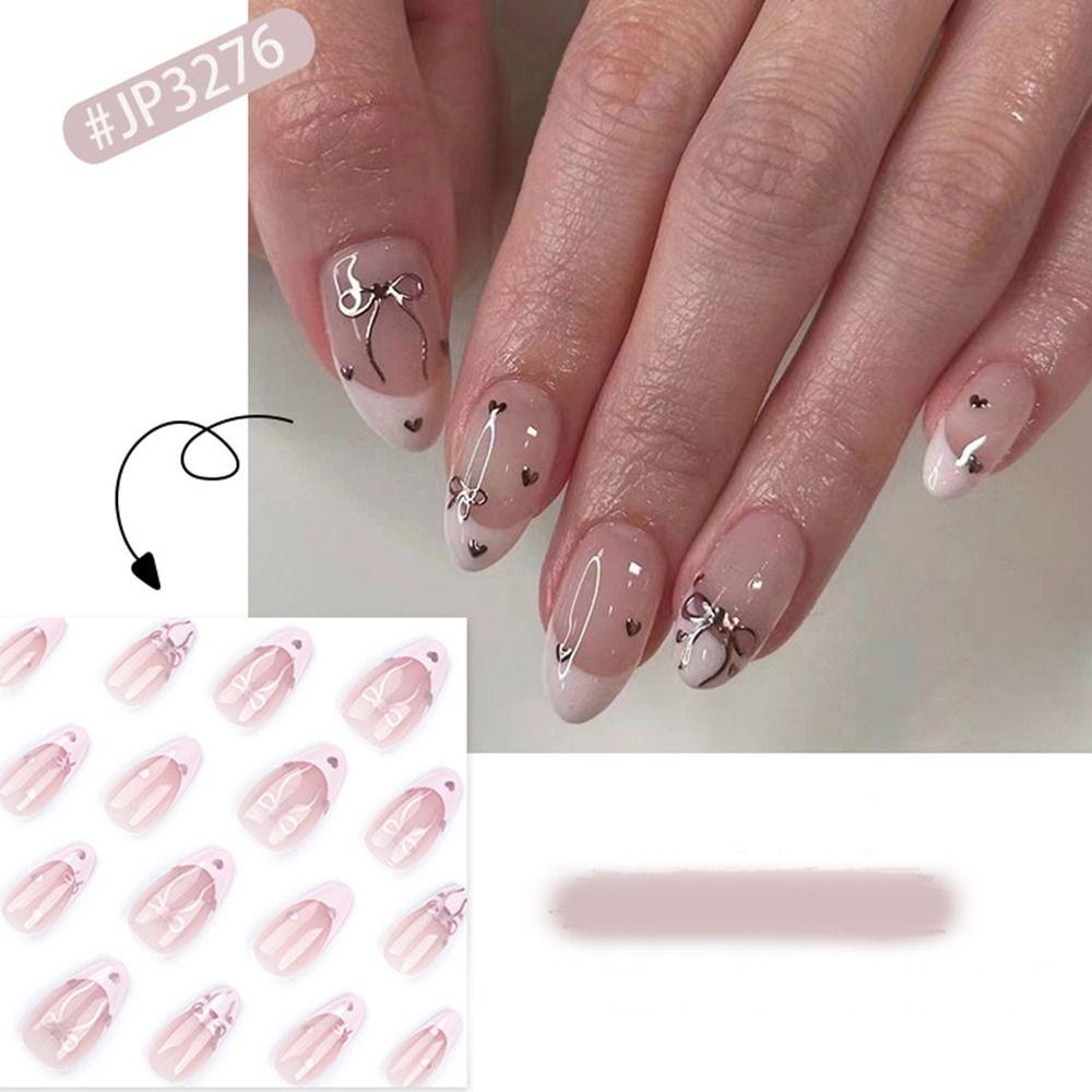 French False Nails Bow Tie Pearl Nail Tips Manicure Press on Nails  Women