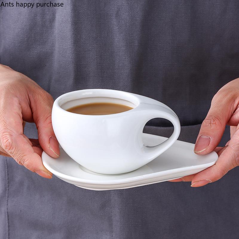 Pure White Ceramic Mug 200ml Coffee Cup and Saucer Set Irregular Water Cups Afternoon Tea Cup Milk Tea Cups Coffee Mugs Tea Mug