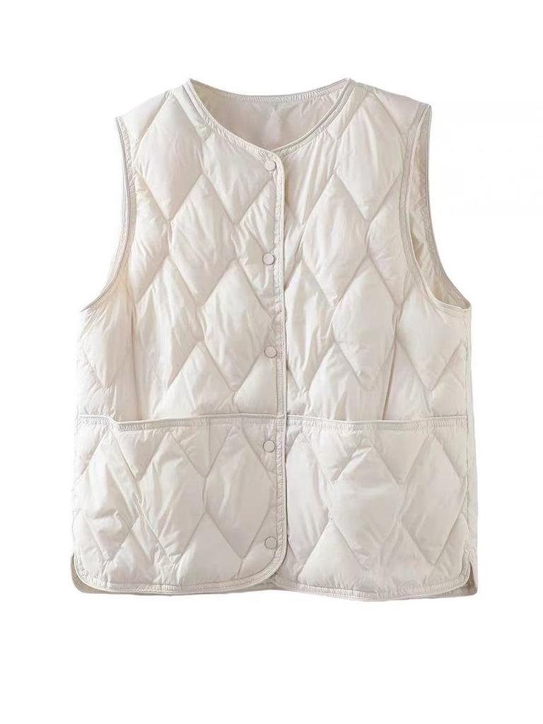 Women's 90 White Duck Down Quilted Vest - Lightweight, Warm Outerwear for Autumn/Winter 2026 Fashion.