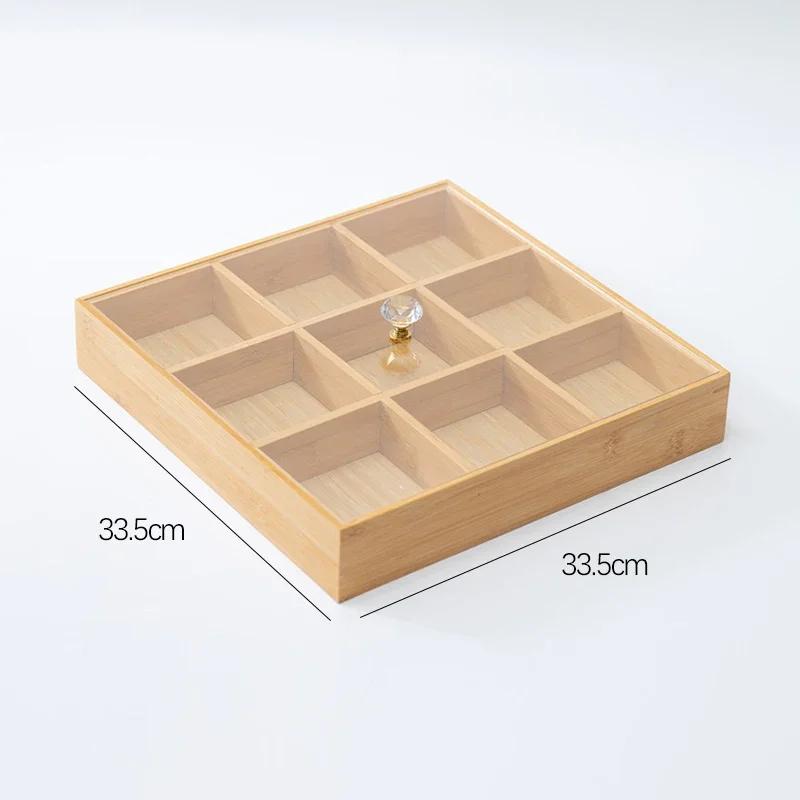 Bamboo Divided Nut Storage Tray Wooden Dried Fruit Candy Serving Trays with Lid Snack Dim Sum Platter for Parties Family