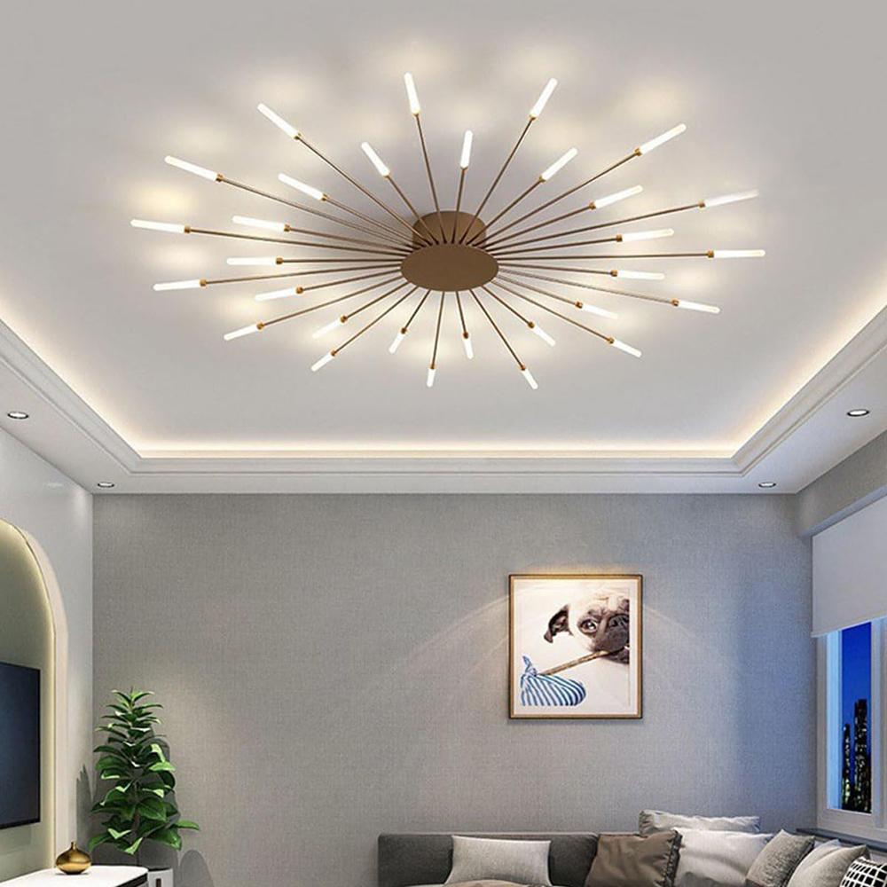 Gold 30 Heads Non Dimmable Pendant Lights Creative Fireworks Design Chandelier Modern Ceiling Light for Living Room Exhibition Hall Bedroom