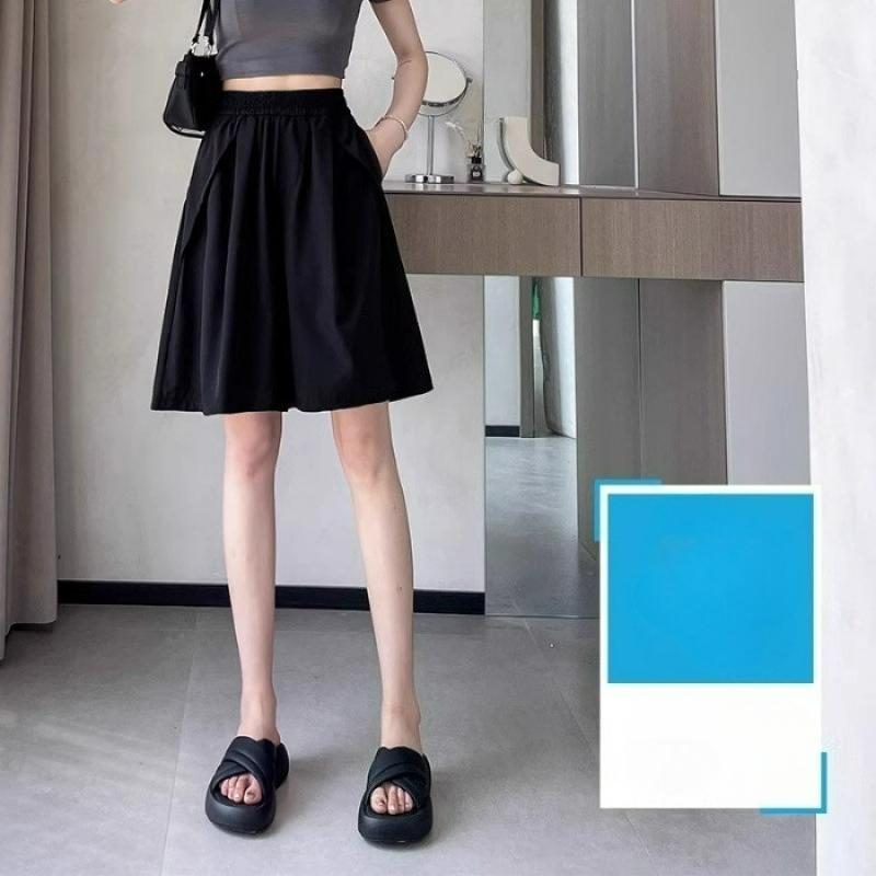 Five-point Trouser Skirt Women's Summer Casual Large Size High Waist Was Thin Ice Silk Quick-drying A-line Wide-leg Shorts