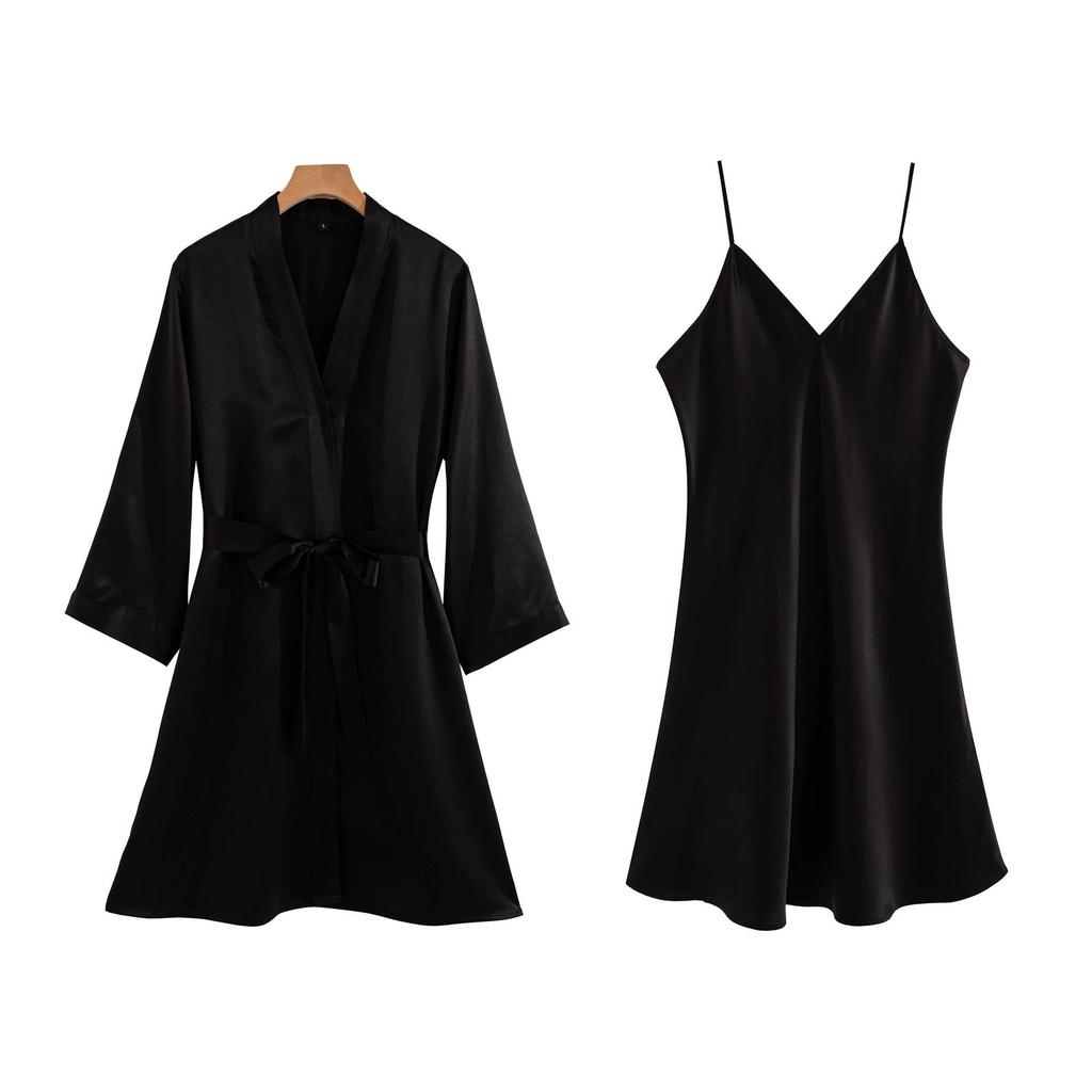 Elegant French Mulberry Silk Camisole & Robe Set for Wedding Morning