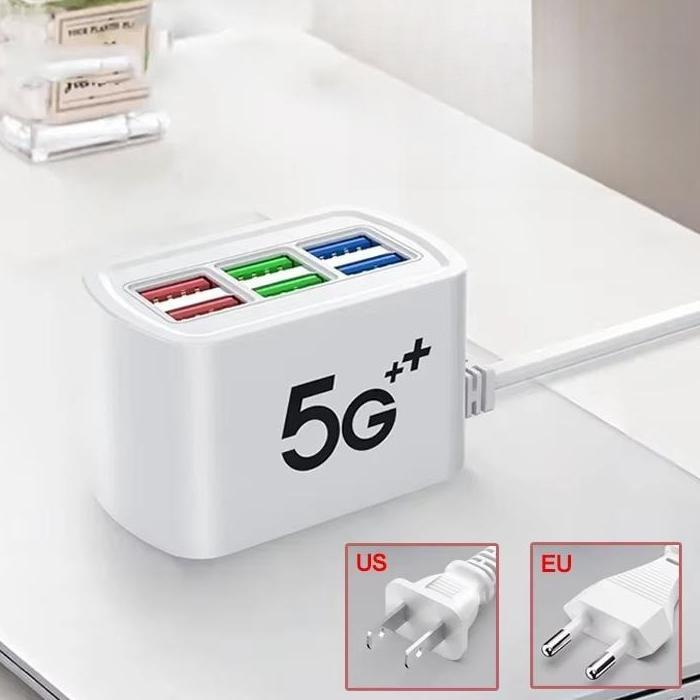 6-Port USB Charger with 3.1A Fast Charging and EU/US Plug