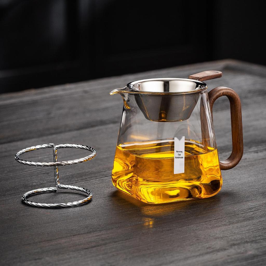 Wooden Handle Glass Gong Dao Bei: High-Temperature Resistant, Thickened Filter Tea Infuser Cup Set