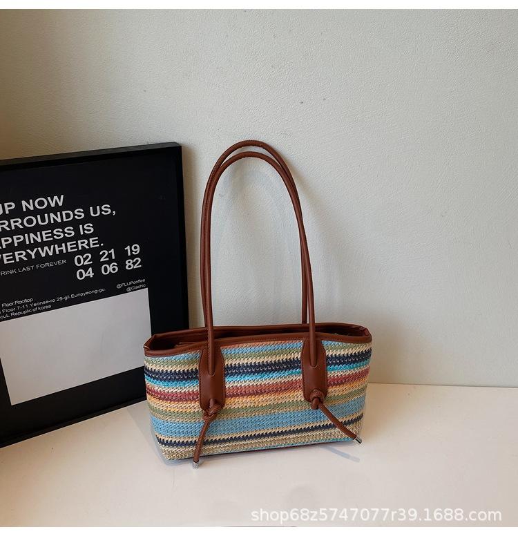 

Straw bag 2025 new summer beach temperament women s bag hand-to-hand simple and versatile one-shoulder hand-held holiday woven bag разноцветный