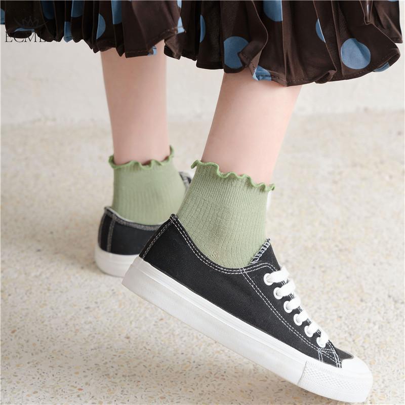 1/5pairs Cute Lettuce Curls Tube Socks In Solid Colors for Casual Wear