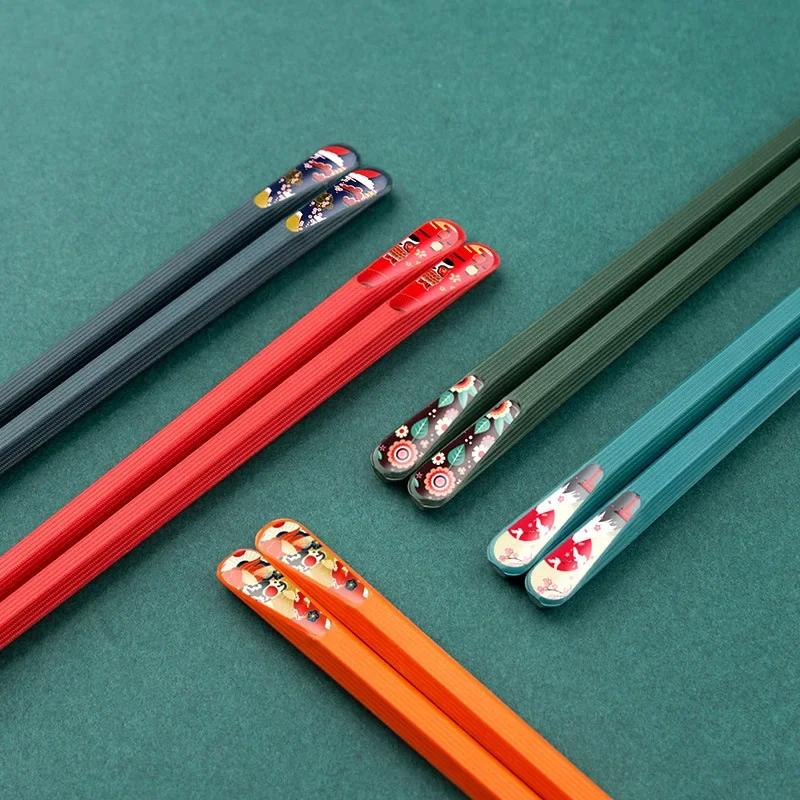 Cute Japanese-style Alloy Chopsticks with Pointed Anti-slip Sushi Tableware Household One Pair Colorful Kitchen Accessories