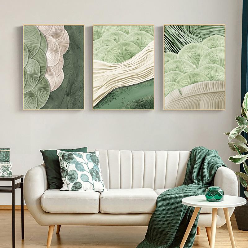 Green Ginkgo Leaf Poster Leaf Embroidery Texture Canvas Painting Nordic Room Wall Art Picture For Home Decoration Painting