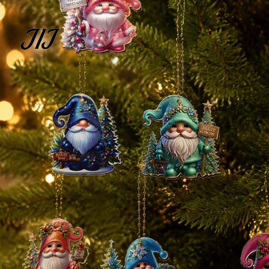 Colorful Tree Hanging Ornaments 12Pcs Christmas Gnome Ornaments, 2D Flat Pendants, Acrylic Xmas Festive Home Holiday Supplies Decorations with