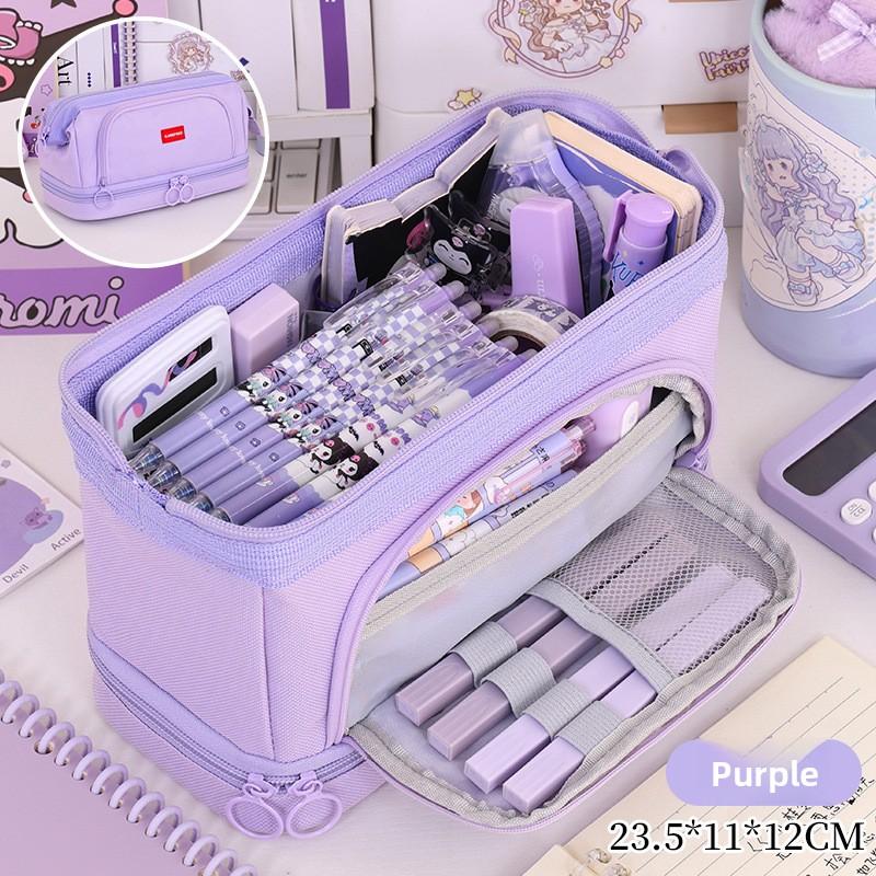 Essential for back to school large capacity double-layer pencil case High-quality pencil eraser ruler storage bag office supplie
