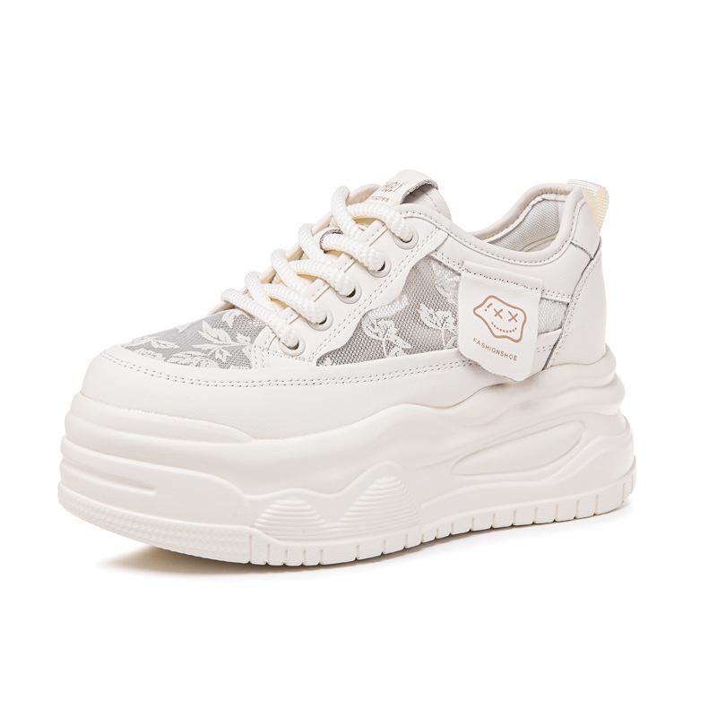 

Spring new small thick-soled inner height increase small white shoes women s muffin shoes summer lace mesh breathable board shoes 40