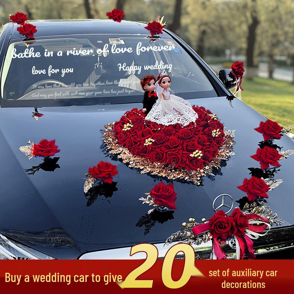 Hochzeitsauto Dekorationsset: Künstliche Blumendekoration mit Saugnapf für Brautautos