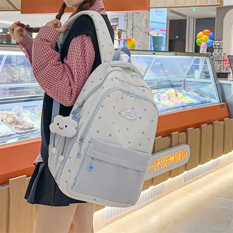 Star Print Women's Backpack Color Block Student Schoolbag Travel Backpack