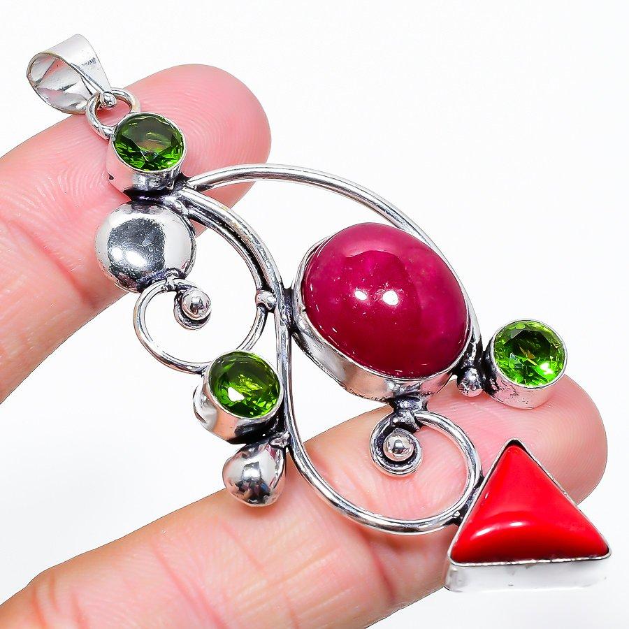 

Kashmir Ruby(Simulated), Peridot Gemstone Handmade Jewelry Pendant 2.99 Y5Q54