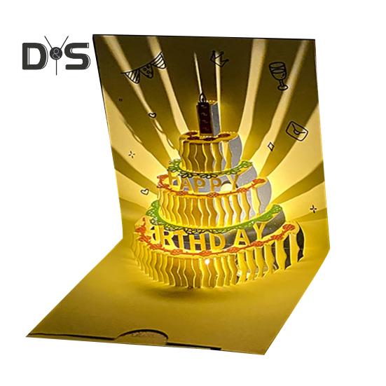 

3D-открытка на день рождения, всплывающая поздравительная открытка с музыкальными огнями, открытка на день рождения с тортом для женщин, мужчин, детей, друзей D