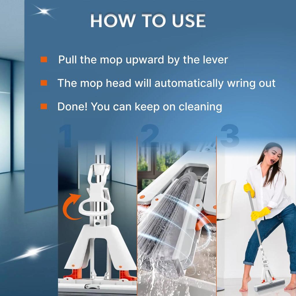 1 Pc PVA Sponge Mop for Floor Cleaning Self Twisting Mop for Bathroom and Kitchen Tile Floors Floor Mop with Sponge Mop Cleaner