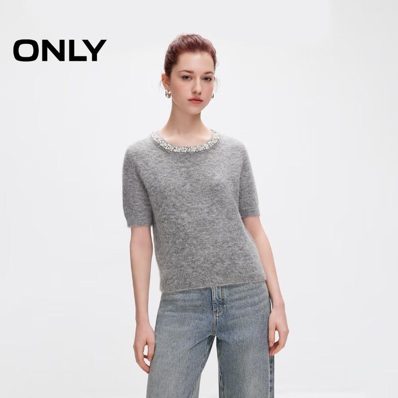 ONLY Women s Pearl Round Neck Short Sleeve Cropped Knit Top M