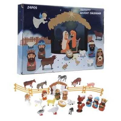 Set de Calendar de Advent pentru Scena Nașterii Domnului, 24 de zile de Crăciun Scenă de Naștere, Calendar de Advent religios creștin numărătoare inversă