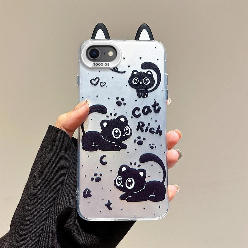 KEYSION Süße Cartoon-Ohren Hülle für iPhone SE 2020 2022 mit Lanyard Silikon+PC Stoßfeste Handy-Rückseite für iPhone 8 7 Plus