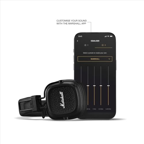 Marshall Major V Wireless On-Ear Headphones, Black, Bluetooth, 100 Hours of Playtime, Qi Charging, and Call Support [Official Japanese Product]